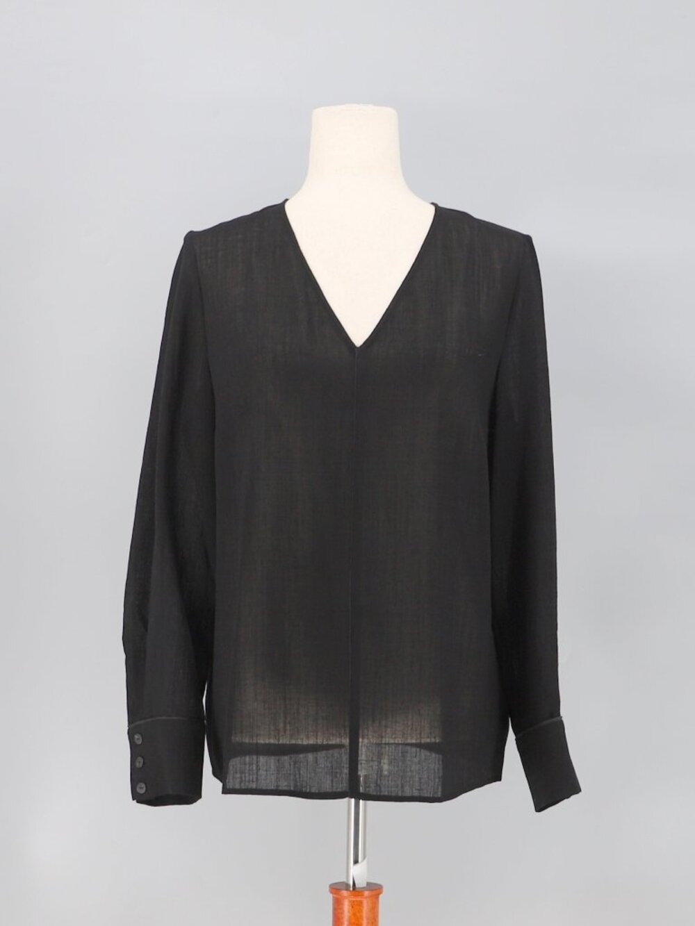 CEFINN Black V-Neck Long Sleeve Sheer Blouse Top Size US 8